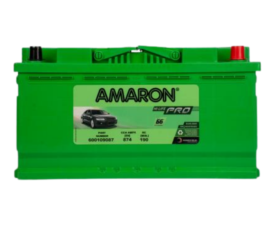 Amaron Pro 4 wheeler car battery 600109087 green casing with terminals